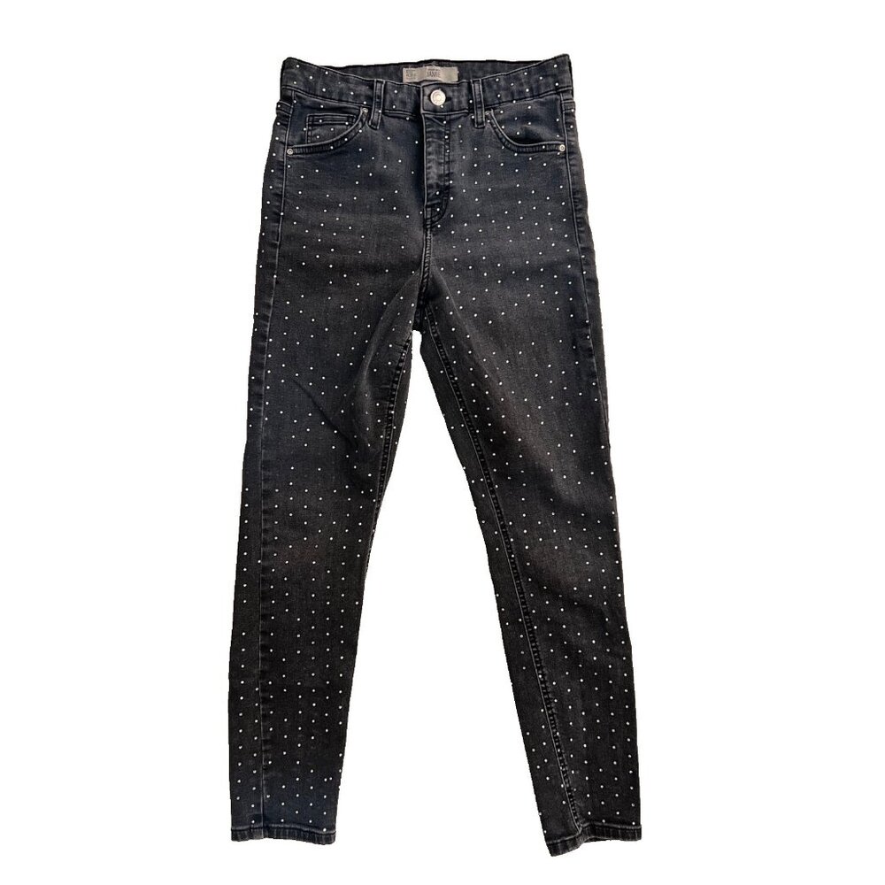 TopShop Moto Jamie Crystalized Rhinestone Studded Jeans Black ( 28 )